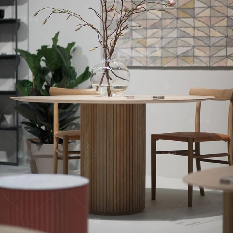 Round Pedestal Base Dining Table Modern Wood Table for Dining Room