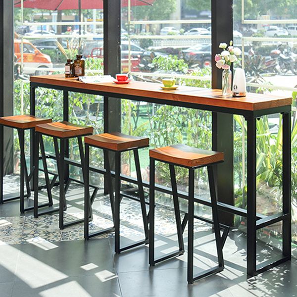 Light Brown Solid Wood Top Bar Table Glam Bistro Table with Trestle