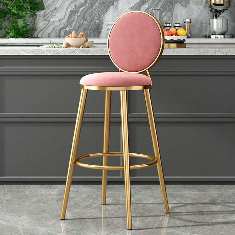 Glam Velvet Bar Stool Low Back Footrest Round Indoor Counter and Bar Stool