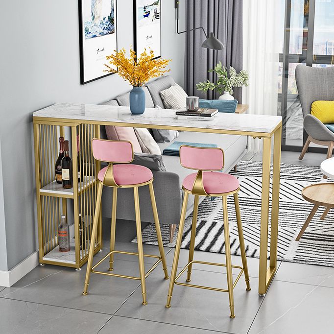 Glam 1/3 Pieces Bar Table Set Rectangle Stone Counter Table with High Stools for Cafe