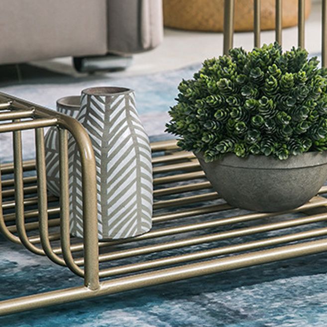 Rectangle Cocktail Table with 3 Iron Shelves and Marble Top Coffee Table