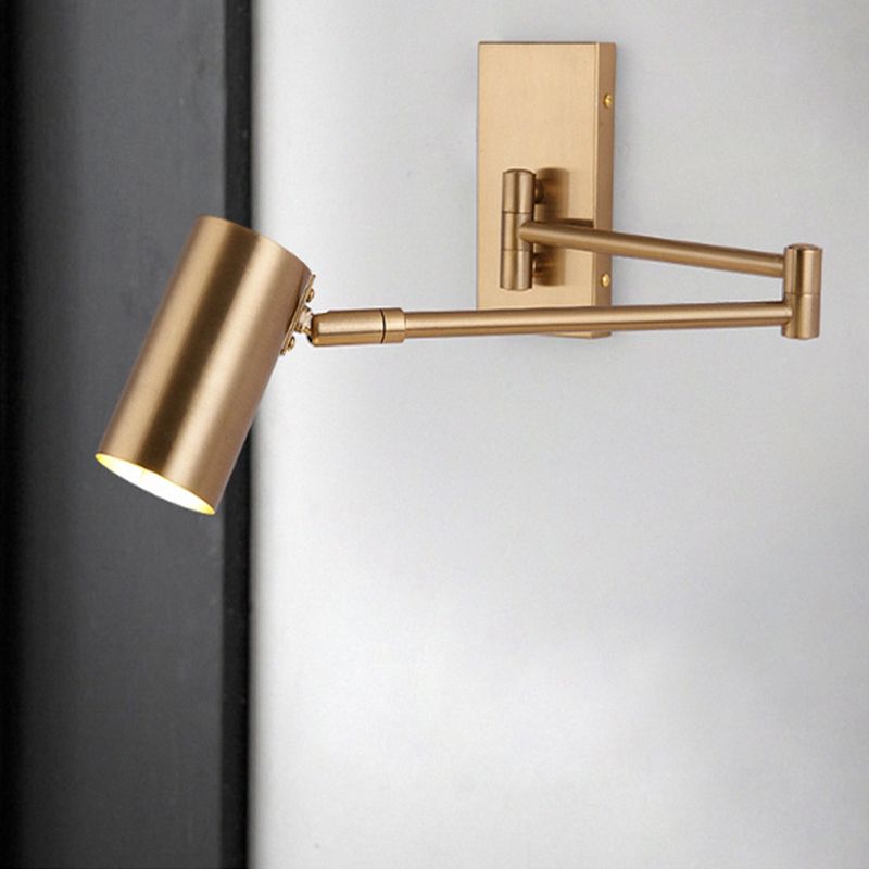 Metal Cylinder Wall Light Modern Swing Arm Wall Sconce for Living Room