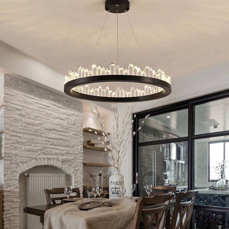 Crystal Ring Plafond Pendre Light Minimaliste LED Black suspendre la lampe de suspension pour le salon