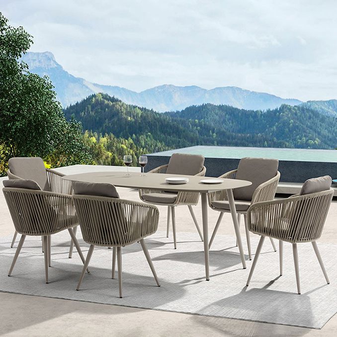 Grey Boho Style Dining Set Metal Oval 1/5/7 Pieces Dining Set