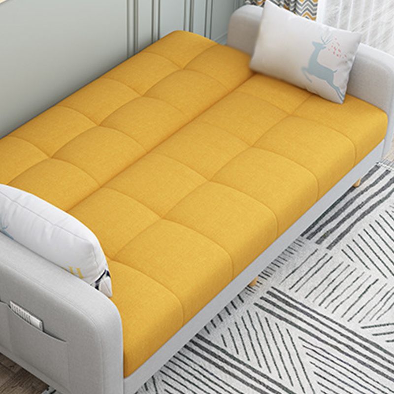 Contemporary Faux Leather and Linen Biscuit Back Convertible Settee Couch