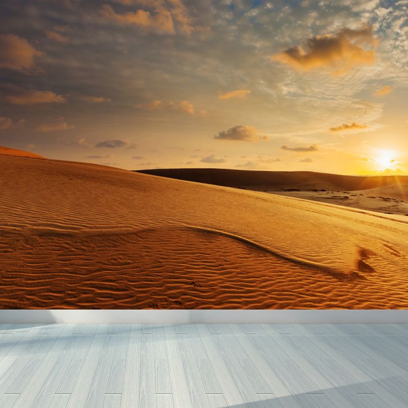 Whole Wavy Sand Wall Mural House Interior Sundown Scenery Wall Art in Yellow, Washable