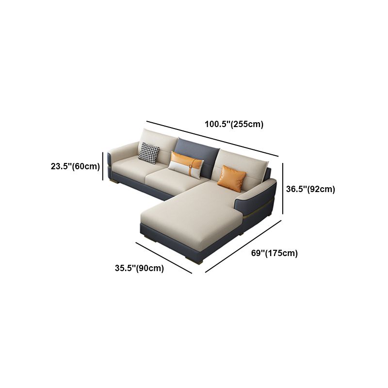 Faux Leather Square Arm Sofa Glam Grey and Beige Sofa Chaise