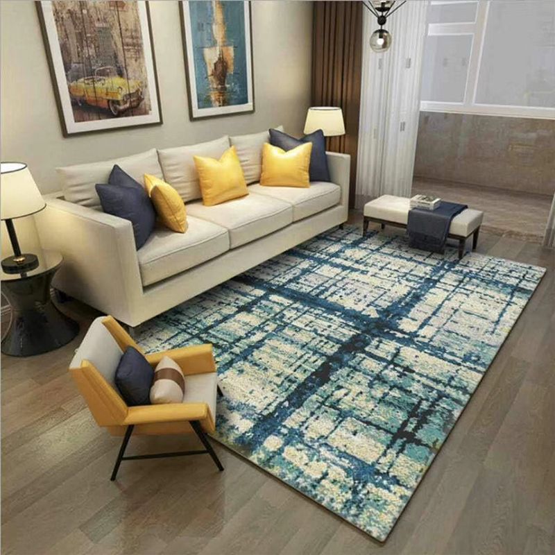 Multicolor Modern Rug Polyester Graphic Print Area Carpet Machine Washable Anti-Slip Backing Stain Resistant Rug for Family Room