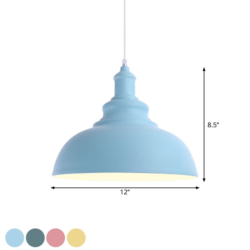 Pink/Yellow Bowl Shape Ceiling Light Fixture Macaron Style Metal 1 Bulb Bedroom Suspended Lamp