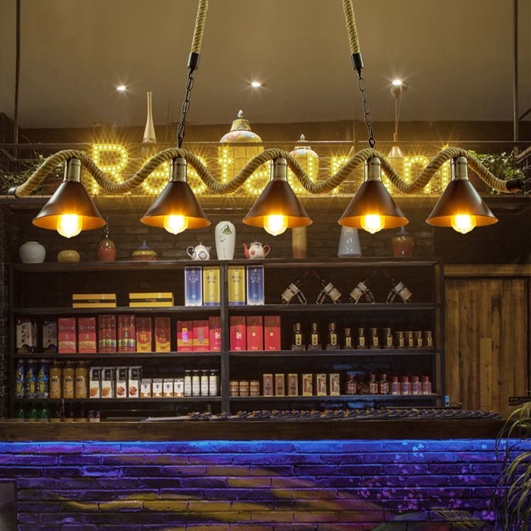 Corda di canapa a corda industriale di illuminazione dell'isola luci a ciondolo nero lineare per sala da pranzo