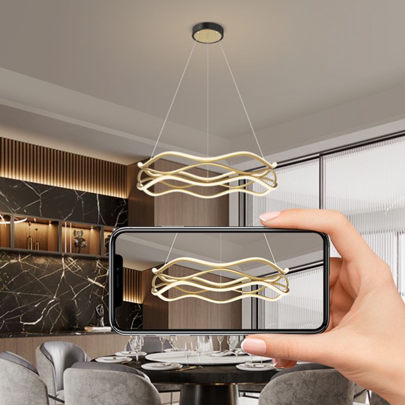 Spiral Shade Metal Chandelier Lights Modern 2- Light Chandelier Lighting Fixtures in Gold