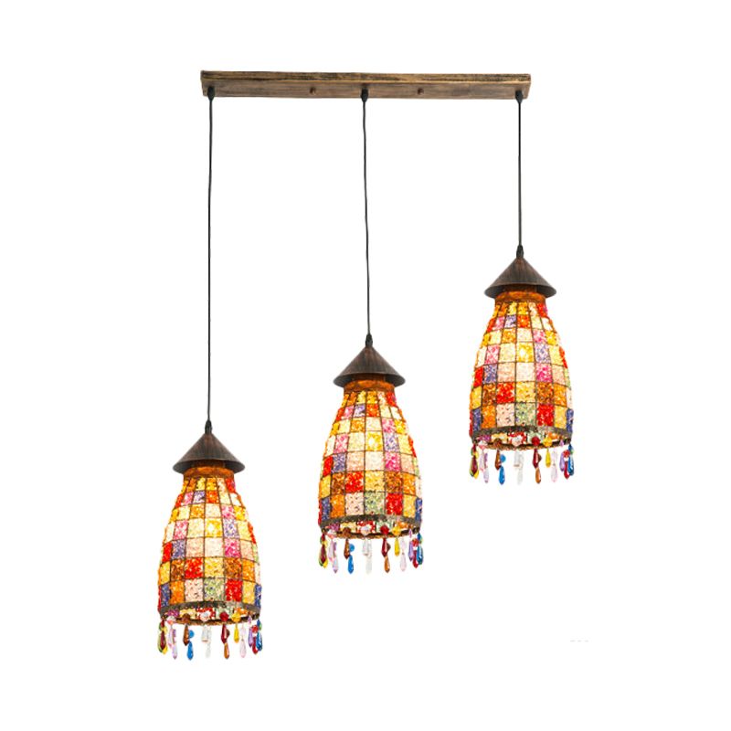 Dome Shade Bar Multi Light Pendant Vintage Metal 3 Heads Black Ceiling Lamp with Linear/Round Canopy