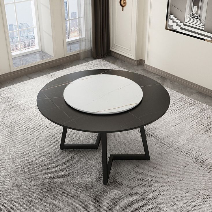 Round Sintered Stone Dining Table Modern Furniture with Double Pedestal for Home