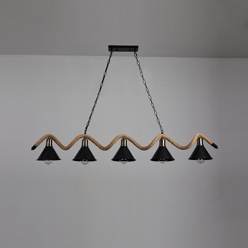 American Industrial Hemp Rope Pendant Light Vintage Hanging Light for Loft Living Room