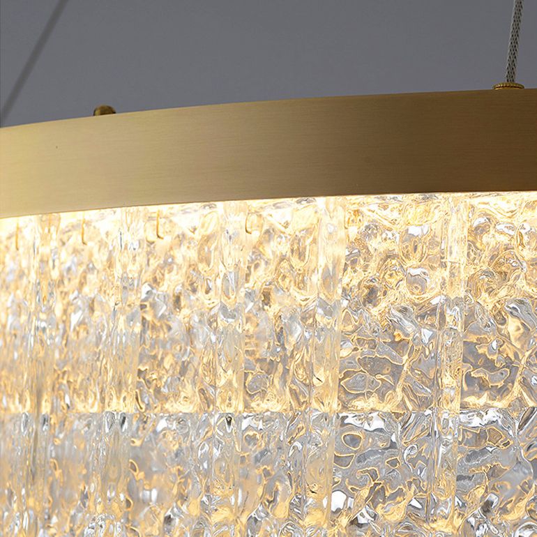 Minimalistic Chandelier Gold Geometric Shaped LED Hanging Island Light with Crystal Shade