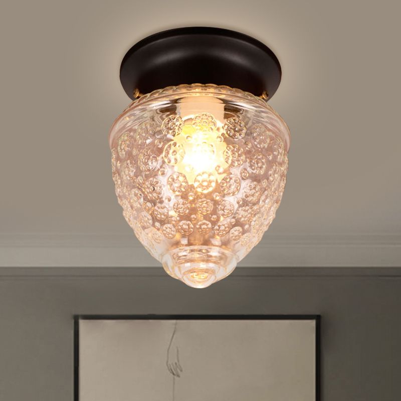 Acorn Shape Flush Mount Modernist Clear Glass 1 Light White/Black Flush Mount Light Fixture