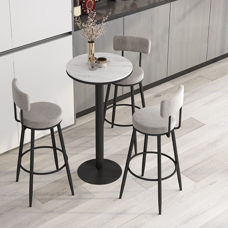 Modern Round Bar Table Set 1/3 Pcs Stone Top Bar Table and Leather Upholstered Stools