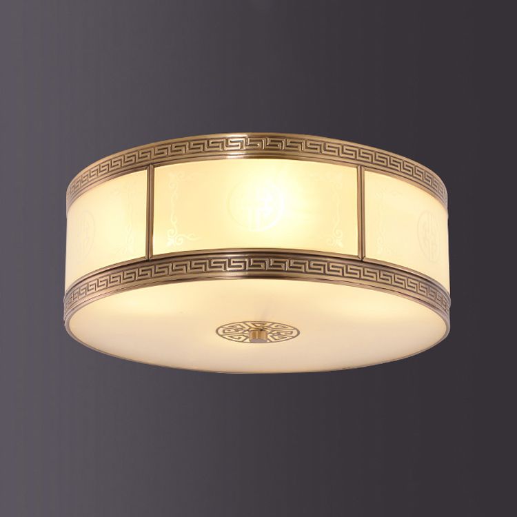 Traditional Copper Flush Ceiling Light Bedroom Flush Mount Lamp with Glass Shade