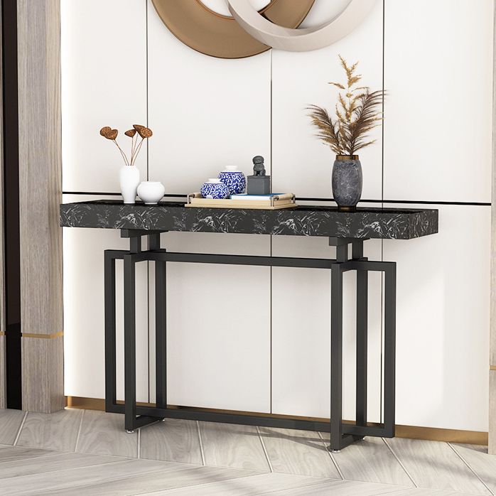 Rectangle Marble Top Console Table with Iron Trestle Base for Hall