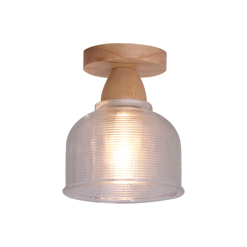Simple 1-Light Ceiling Light Wooden Ceiling Mount Light with Glass Shade for Living Room