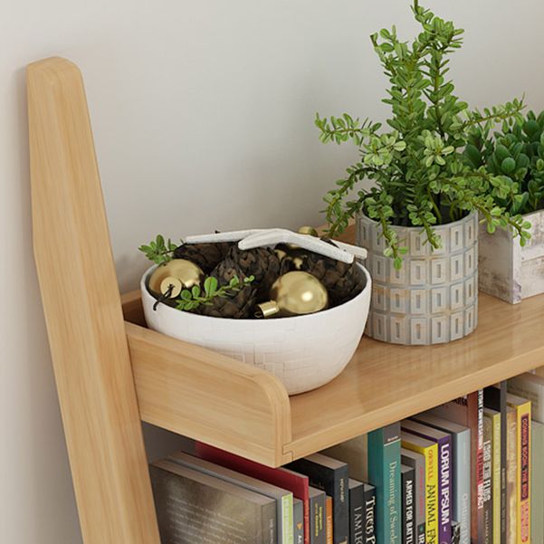 Modern Ladder Shelf Bookcase Rubberwood Bookshelf for Living Room