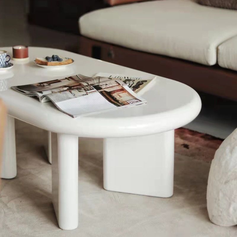 Contemporary Oval Wooden Coffee Table with 4 Legs and Wooden Top