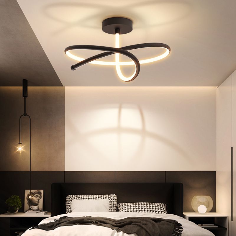 Line Shape LED Ceiling Lamp Modern Aluminium 1 Light Flush Mount for Living Room
