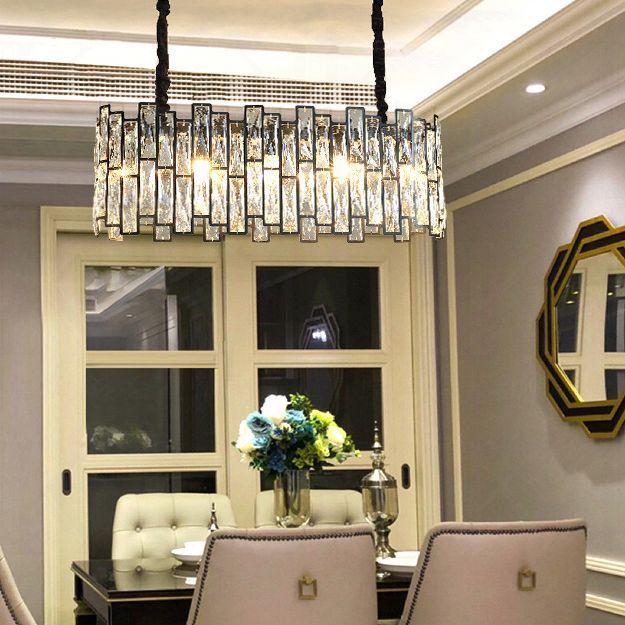 Black Shaded Pendant Lamp Minimalist Crystal Rectangle Chandelier Light for Bedroom