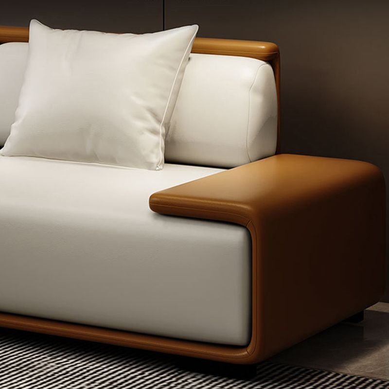 Assembled Genuine Leather Living Room Recessed Arm Modular Sofa & Chaise