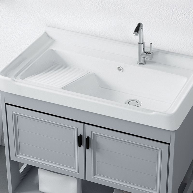 Modern Console Sink Porcelain Rectangular with Right Basin and Faucet Trough Sink