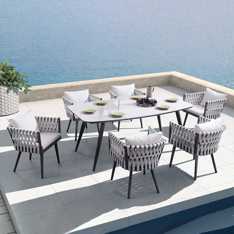 Boho Style 1/5/7 Pieces Dining Set Stone Dining Table Set with Metal Legs for Outdoor