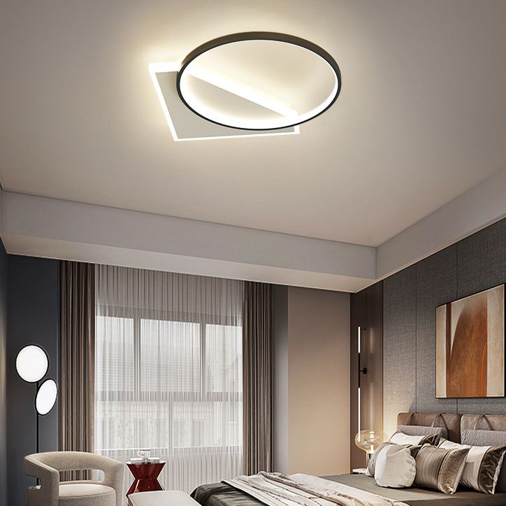 Plafonnier encastré géométrique en métal, LED moderne, proche du plafonnier, noir et blanc