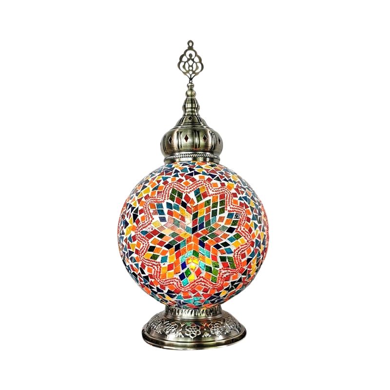 1 tête tachée d'art tachée lampe de table traditionnelle blanc / rouge / jaune globe de nuit.