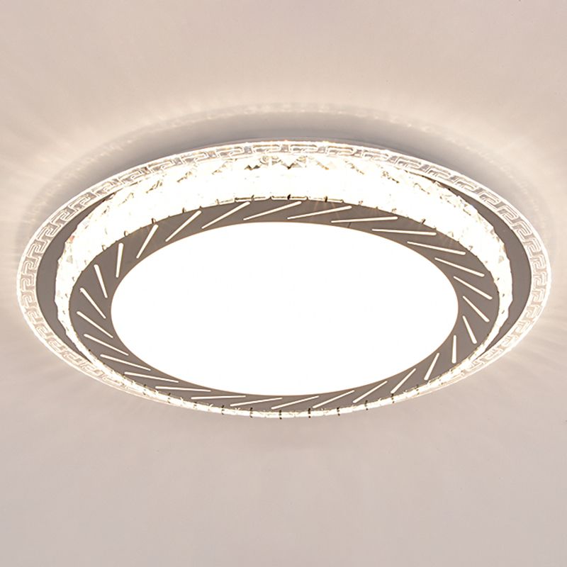 Drum LED Flush Mount Light Simplicity Crystal Bedroom Flush Mount Ceiling Light in Stainless-Steel