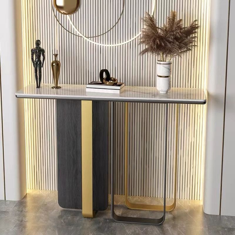 Stone Rectangle Console Table Modern 13.78"W Accent Table with 1 Shelf