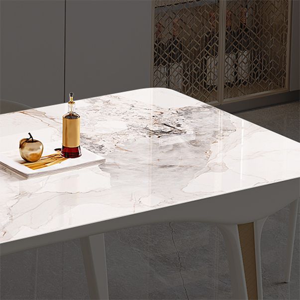 Contemporary White Rectangular Stone Dining Table for Dining Room