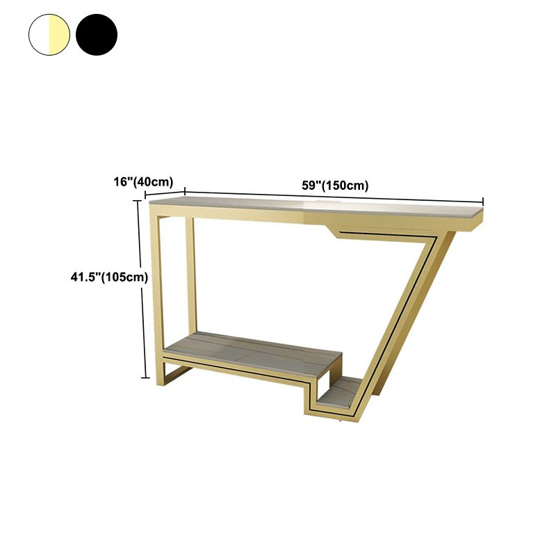 Polished Finish Stone Top Bistro Table Glam Pub Table with Metal Base