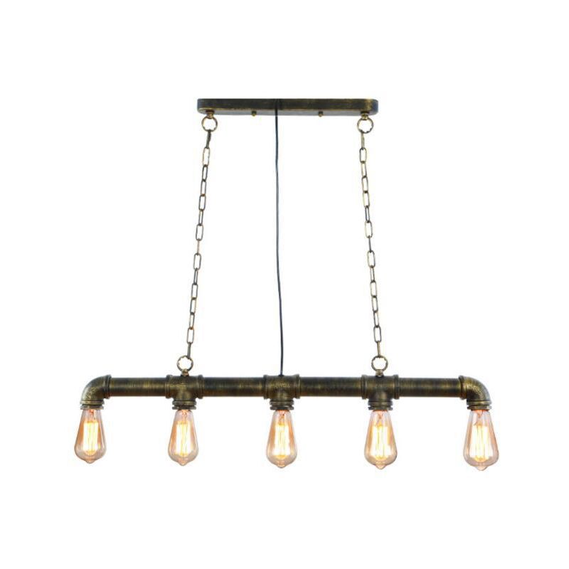 5 Heads Elongated Pipe Island Lamp Farmhouse Metallic Pendant Light Fixture for Dining Room