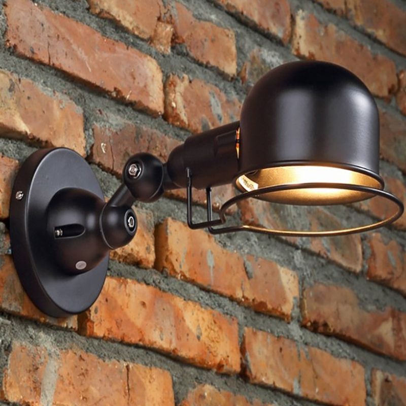 Industriestil Schwung Arm Wandlampe 1 Kopf Metall Wandleuchte mit Kuppelschatten in Schwarz