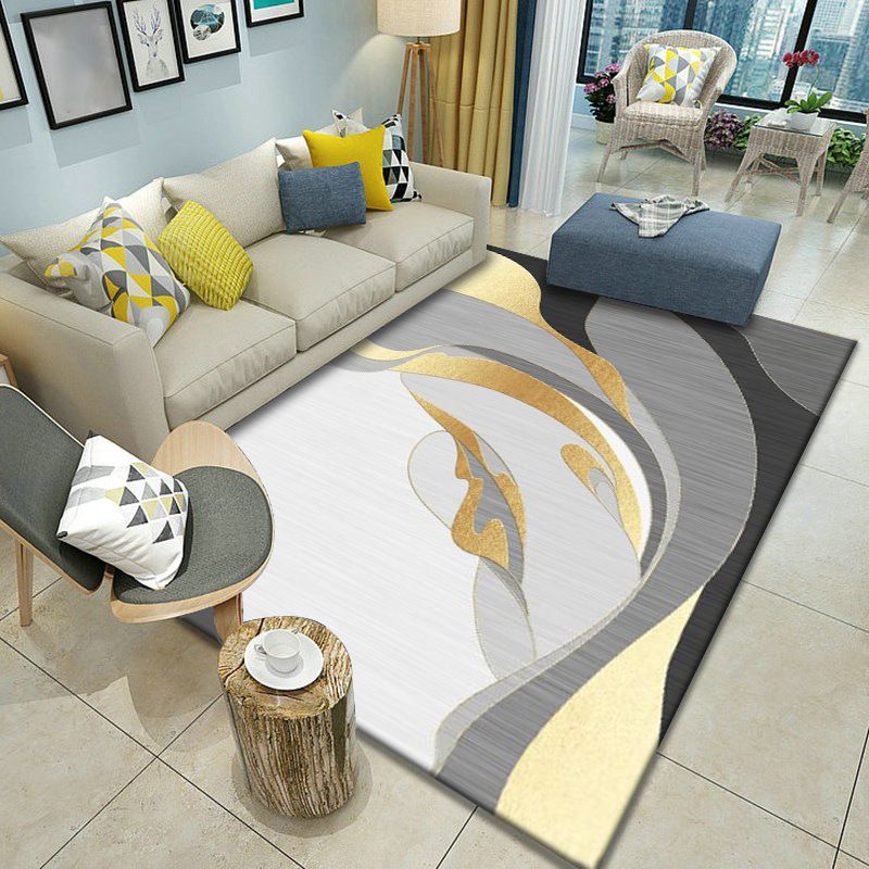 Multicolor Home Decoration Rug Scandinavian Geometric Carpet Polyester Washable Anti-Slip Backing Stain Resistant Rug