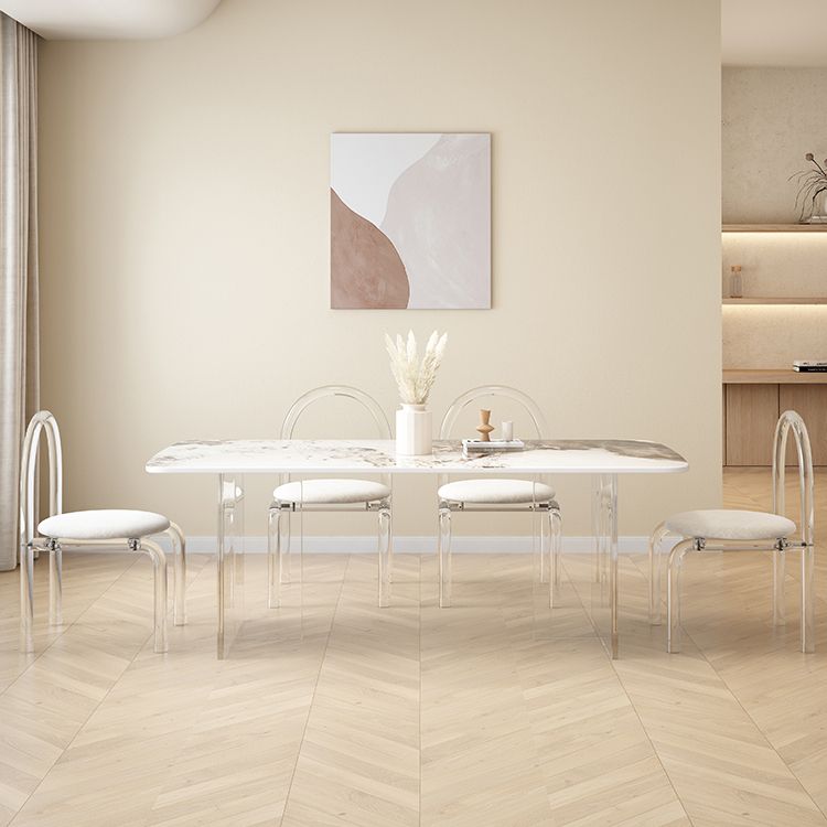 Modern Acrylic Dining Table Set 1/4/5/7 Pieces Rectangle Sintered Stone Top Dinette Set