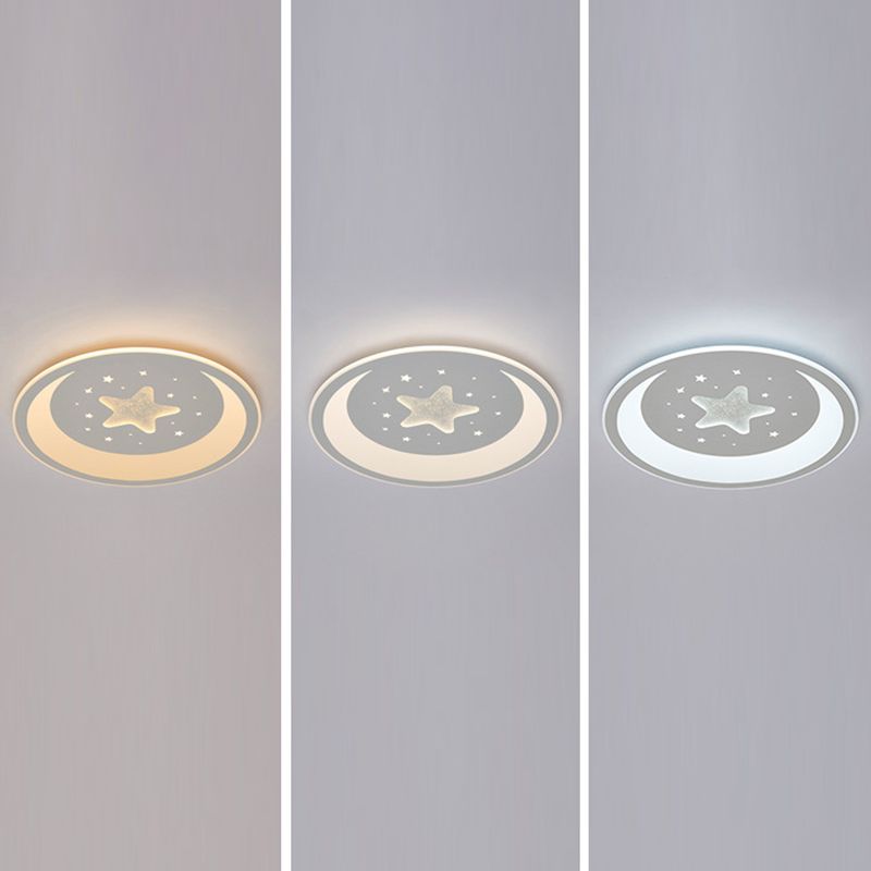 Metal Round Shape Flush Mount Light Kid Style 1-Light Flush Mount Ceiling Light in Gray