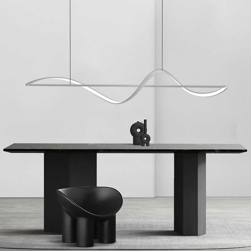 Modern LED Island Lamp Strip Shape Island Hanging Lamp with Plastic Shade for Dining Room
