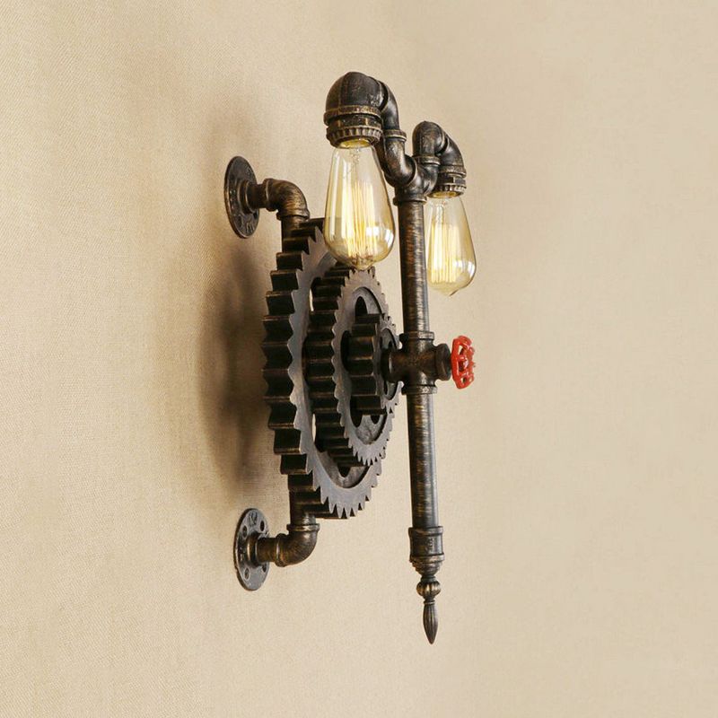 Exponierte Glühbirnen -Eisenwandbeleuchtung mit Ausrüstung und Rohr Industrial 2 Heads Restaurant Wandleuchte in Bronze