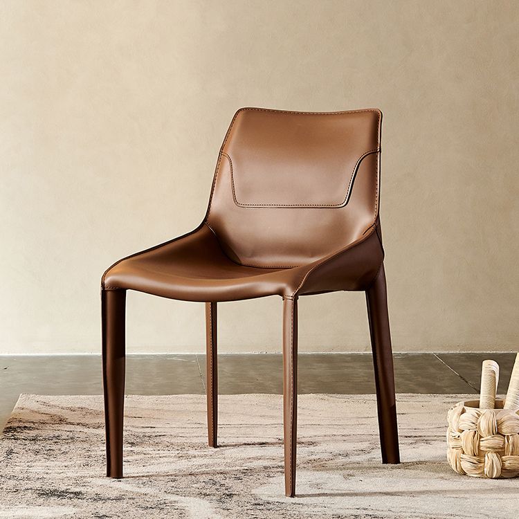 Leather Dining Chair Minimalist Design Arm Solid Back Dining Side Chair