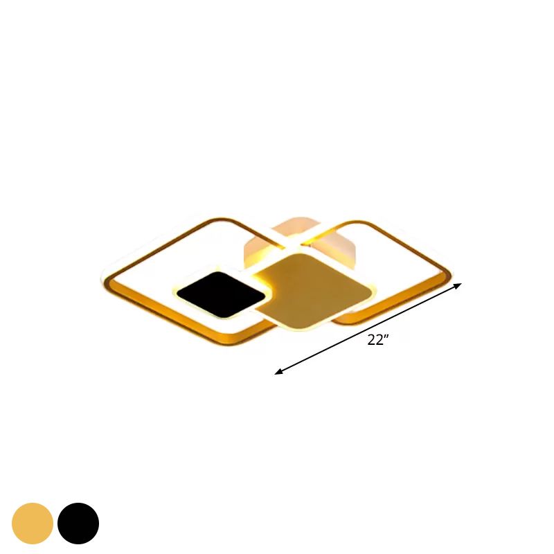 Crossed Square Ceiling Lighting Modern Metallic Black/Gold LED Flush Mount Fixture in Warm/White Light, 22"/32.5" Wide