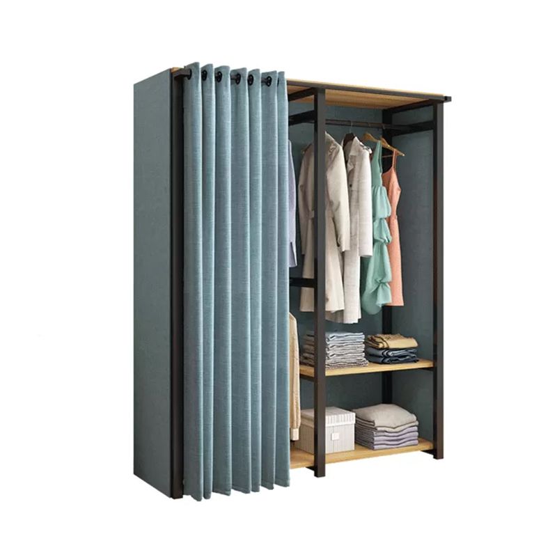Modern Metal Frame Wardrobe Freestanding Wardrobe with Garment Rod for Bedroom