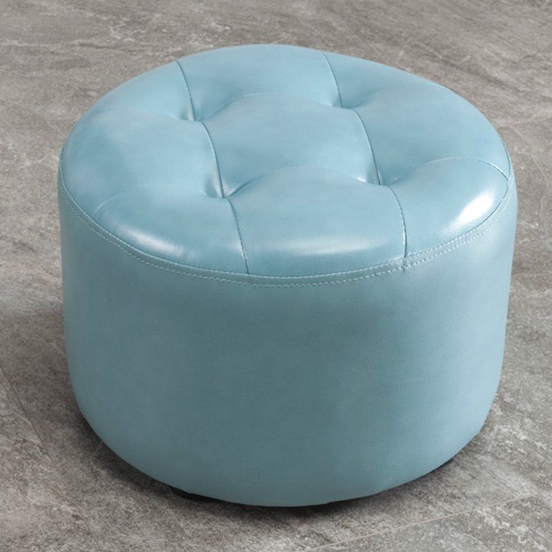 Simplicity Pure Color Ottoman Tufted Faux Leather Water Resistant Round Pouf Ottoman