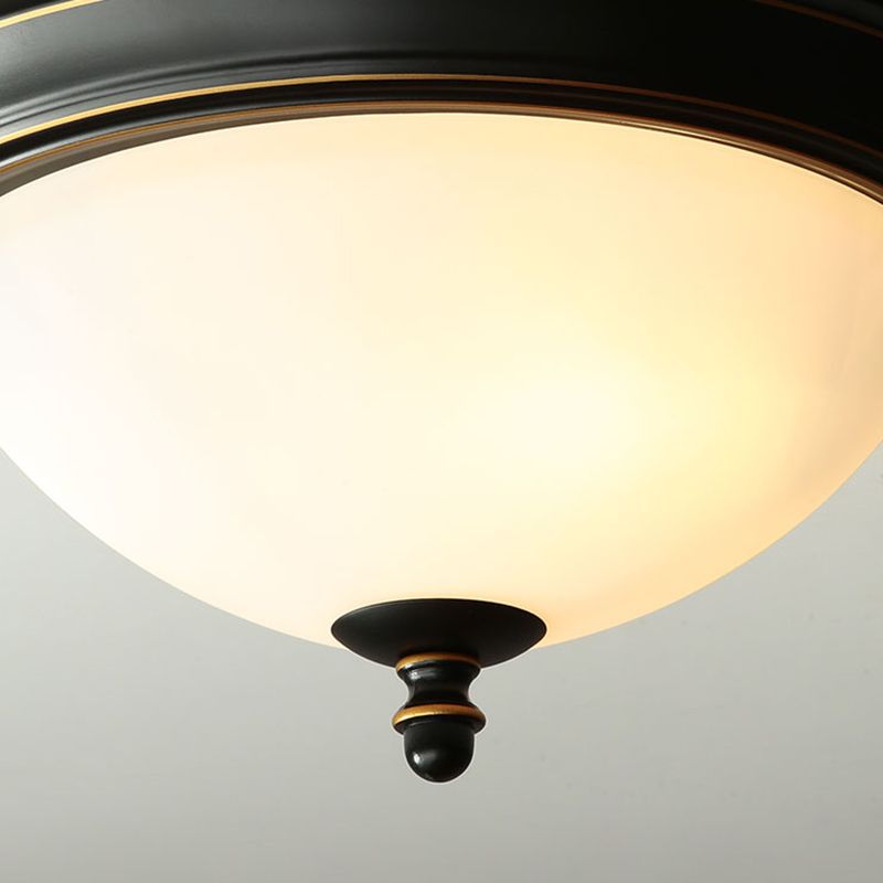 Black Bowl Ceiling Light in Traditional Classic Style Wrought Iron Flush Mount with Glass Shade