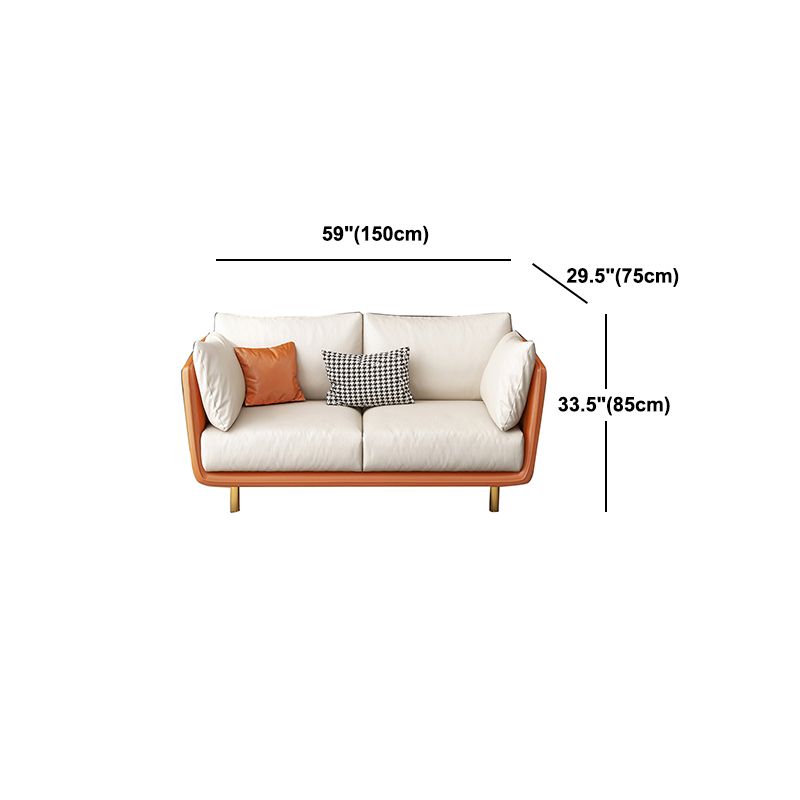 Cream Faux Leather Straight Arm Sofa/Sectionals with Cushions Metal Legs